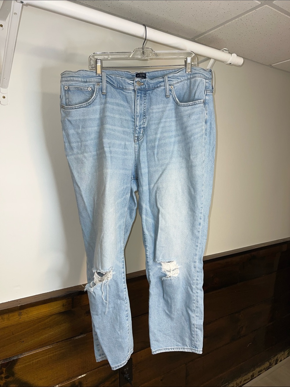 J. Crew Light Blue Distressed Essential Straight Jeans- 35